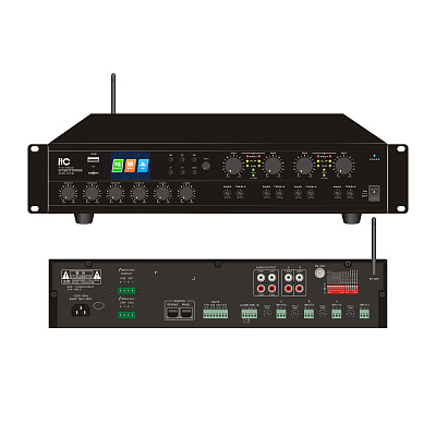 картинка ITC T-4120UC 4-канальный матричный цифровой микшерный усилитель 4*120 Вт с Bluetooth и MP3 от компании Intant