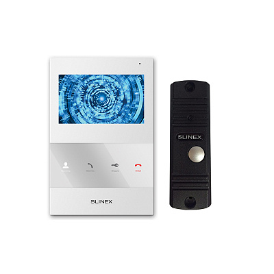 картинка Slinex KIT SQ-04M цвет белый + ML-16HD цвет черный. Комплект домофона 4" + панель вызова от компании Intant